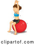 Cartoon Vector of Fit Woman Stretching on a Ball by