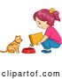 Cartoon Vector of Girl Feeding Her Cat Dry Food by BNP Design Studio