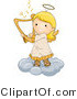 Cartoon Vector of Happy Angel Girl Playing Harp on a Cloud by BNP Design Studio