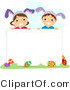 Cartoon Vector of Happy Children Wearing Bunny Ears Behind a Blank Sign by BNP Design Studio