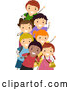 Cartoon Vector of Happy Diverse School Kids Waving by BNP Design Studio