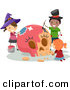 Cartoon Vector of Happy Halloween Kids Painting a Skull Pink by BNP Design Studio