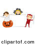 Cartoon Vector of Happy Halloween Kids with a Blank Sign by BNP Design Studio