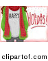 Cartoon Vector of Happy Holidays Girl with a Scarf over Pink Card by BNP Design Studio