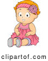 Cartoon Vector of Happy Red Haired Toddler Girl Sitting in a Pink Dress by BNP Design Studio