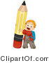 Cartoon Vector of Happy School Boy Hugging Big Pencil by BNP Design Studio