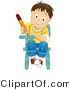 Cartoon Vector of Happy School Boy Writing While Seated at Desk by BNP Design Studio