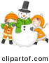 Cartoon Vector of Kids Hugging a Snowman on Christmas by BNP Design Studio