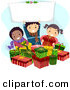 Cartoon Vector of Kids with Gifts, Holding a Blank Sign on Christmas by BNP Design Studio