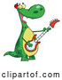 Cartoon Vector of Musical Green Dinosaur Rockin out with a Guitar During a Music Concert by Hit Toon