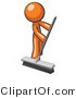 Cartoon Vector of Orange Guy Janitor Cleaning with a Push Broom by Leo Blanchette