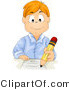 Cartoon Vector of Red Hair School Boy Writing on Paper with Pencil by BNP Design Studio