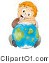 Cartoon Vector of Red Haired School Boy Resting His Arms and Head on a Globe by BNP Design Studio