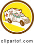 Cartoon Vector of Retro Ambulance Driver Waving in a Brown White and Yellow Circle by Patrimonio