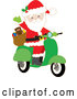 Cartoon Vector of Santa Claus Waving and Driving a Christmas Scooter by Maria Bell