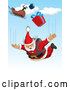 Cartoon Vector of Santa Sky Diving with Presents from His Sleigh by David Rey