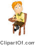 Cartoon Vector of School Boy Sitting at His Desk While Thinking by BNP Design Studio