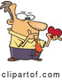 Cartoon Vector of Single White Valentines Day Man Thinking and Holding a Heart by Toonaday