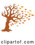 Cartoon Vector of Tree Being Stripped of Autumn Leaves in a Breeze by Visekart