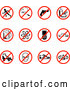 Collection Vector of Restriction Icons Showing No Running, Smoking, Guns, Fast Food, Beer, Atoms, Cell Phones, Driving, Skating, Aliens, Shoes, and Bells by AtStockIllustration