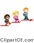 Vector of 3 Diverse Cartoon School Kids Walking up on an Arrow by BNP Design Studio