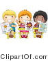 Vector of 3 Happy Diverse School Kids Holding up Their Drawings in Art Class by BNP Design Studio