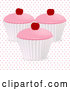 Vector of 3d Cherry Cupcakes over Polka Dots by Elaineitalia