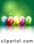 Vector of 3d Colorful Easter Eggs with Magic Sparkles on Green by KJ Pargeter
