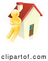 Vector of 3d Gold Guy Leaning Against a House by AtStockIllustration