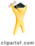 Vector of 3d Gold Man Graduate Cheering with a Diploma by AtStockIllustration