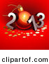 Vector of a 3d 2013 with the 0 Designed As a Christmas Bauble over Red Background by Oligo