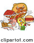 Vector of a BBQ Chef Chicken Pig and Cow Holding Ribs Roasted Bird and Pulled Pork Burger by LaffToon