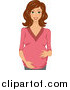 Vector of a Beautiful Brunette Caucasian Pregnant Woman in a Pink Shirt Holding Her Belly by BNP Design Studio