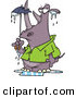 Vector of a Big Cartoon Rhino Standing Under a Tiny Umbrella by Toonaday