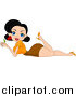 Vector of a Black Haired Pinup Woman Holding a Rose by BNP Design Studio