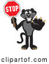 Vector of a Black Jaguar Mascot Holding a Stop Sign by Toons4Biz