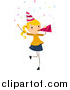Vector of a Blond Birthday Girl Blowing a Party Horn by BNP Design Studio