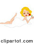 Vector of a Blond Caucasian Woman Draped in a Sheet and Smelling a Rose by BNP Design Studio