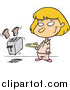 Vector of a Blond White Girl Holding a Plate to Catch Bread Coming out of a Toaster by Toonaday