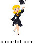 Vector of a Blond White Graduation Pinup Woman Tossing Her Cap by BNP Design Studio