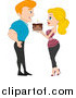 Vector of a Blond Woman Giving a Birthday Cake to Her Boyfriend by BNP Design Studio