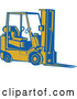Vector of a Blue and Yellow Forklift - Woodcut Theme by Patrimonio