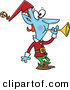 Vector of a Blue Christmas Cartoon Elf Blowing a Horn by Toonaday