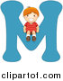 Vector of a Boy Sitting on Alphabet Letter M by BNP Design Studio