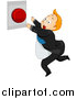 Vector of a Businessman Running to Push a Red Panic Button - Cartoon Style by BNP Design Studio