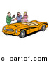 Vector of a Car Sales Man Giving a Customer the Keys to an Orange Classic Convertible Car by LaffToon
