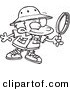 Vector of a Cartoon Archaeology Boy Using a Magnifying Glass - Coloring Page Outline by Toonaday
