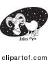 Vector of a Cartoon Aries Ram over a Black Starry Oval - Outlined Coloring Page Drawing by Toonaday
