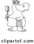 Vector of a Cartoon Bath Time Hippo in a Towel, Holding a Scrub Brush - Coloring Page Outline by Toonaday