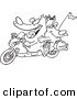 Vector of a Cartoon Bear Couple on a Motorcycle - Coloring Page Outline by Toonaday
